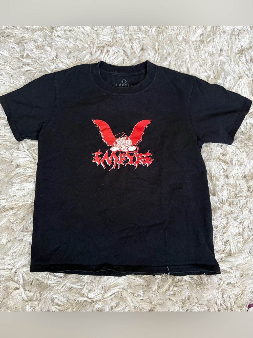 Empyre Youth Boy’s Black Graphic Tee with Red Angel Wings, Sz M